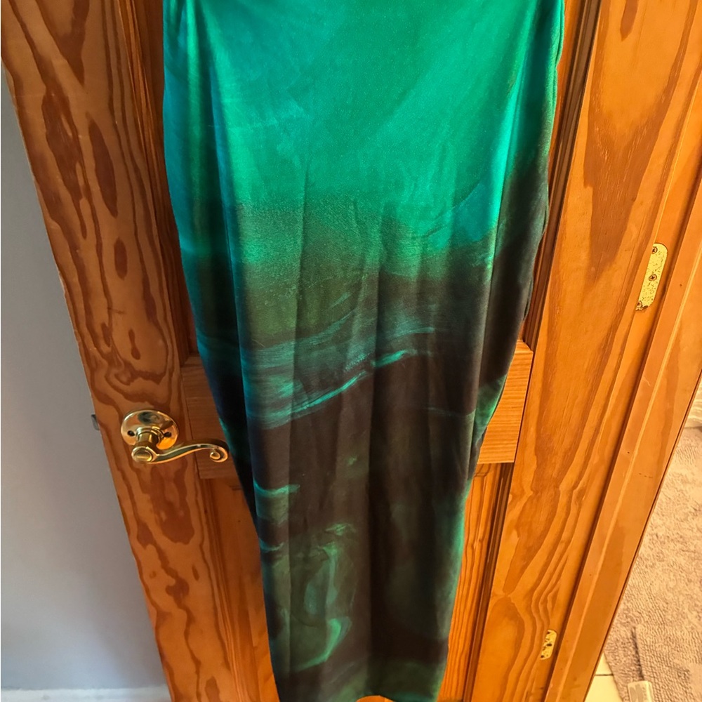 Farai London Teal Satin Maxi Skirt